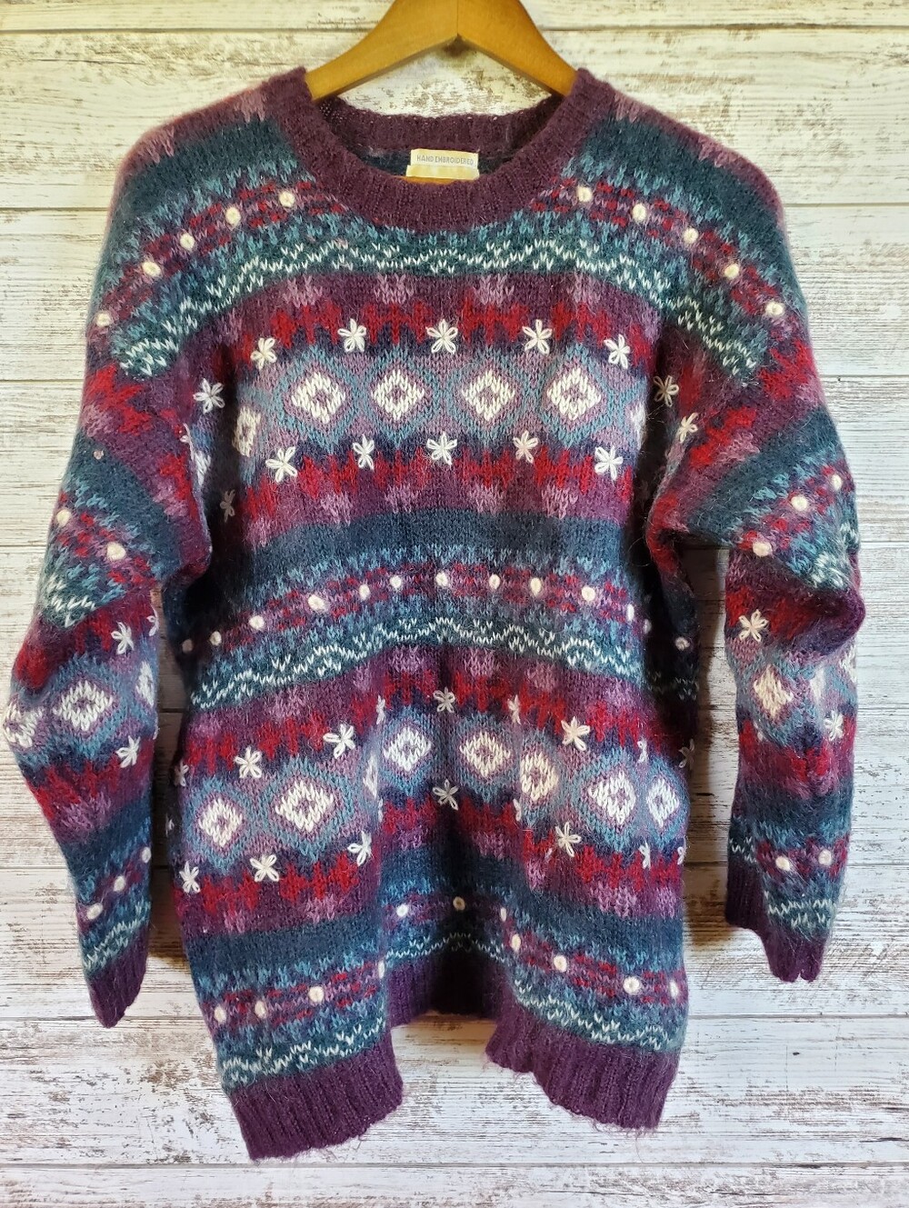 Christopher & Banks Mohair Blend Fair Isle Embroidered Sweater Vintage 90s - Picture 2 of 12